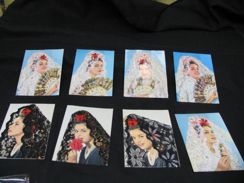 Cartes postales femme avec voile en dentelle noir blanc Espagne