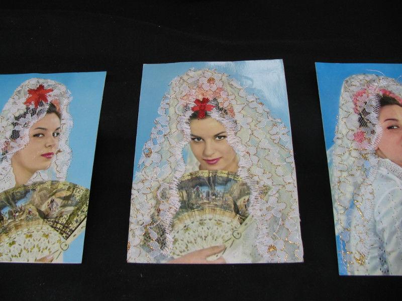 Cartes postales femme avec voile en dentelle noir blanc Espagne