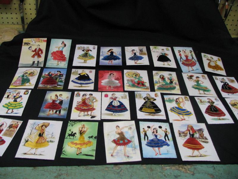 Plusieurs cartes postales Espagne brodée ou avec tissu appliqué