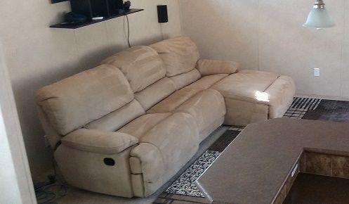 Larger 2 recliner Tan Leather Look Suede 3 Piece Sectional