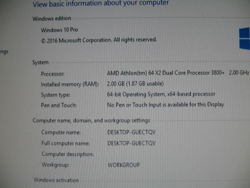 HP Desktop Windows 10 Dual Core 2 GB Memory