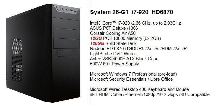 Newer High-Range i7-920 Gaming /12G DDR3 /120G SSD /HD6870