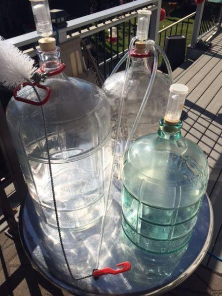 Glass carboys with airlocks