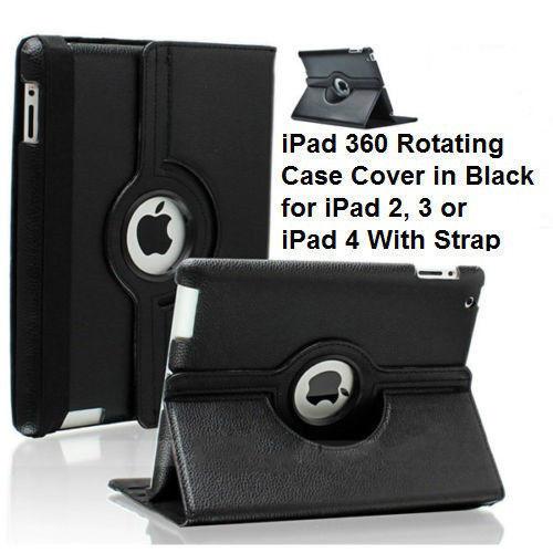 BLACK 360 ROTATING PU LEATHER CASE COVER WITH STAND FOR IPAD 3,4