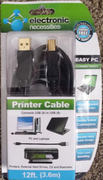 Printer Cable (12 feet) Gold Ends