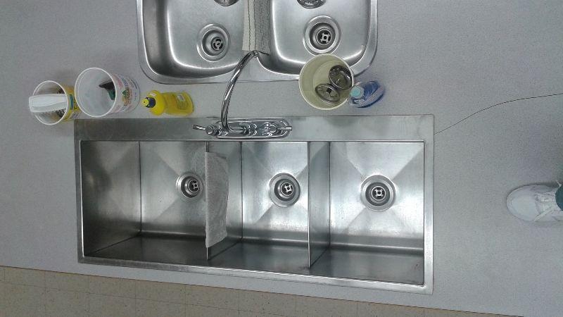 Stainless steel triple sink