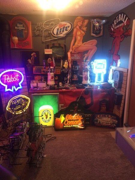 Beer signs, bar lights, neon signs and brewery collectibles
