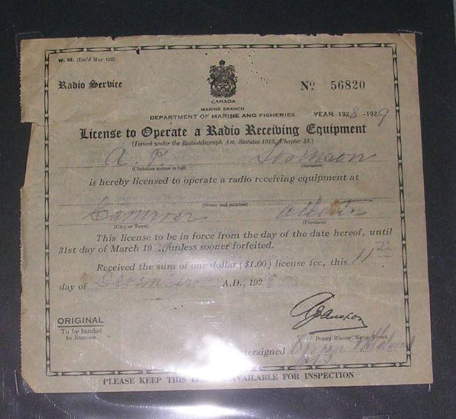 Antique radio licenses 1928 -1953