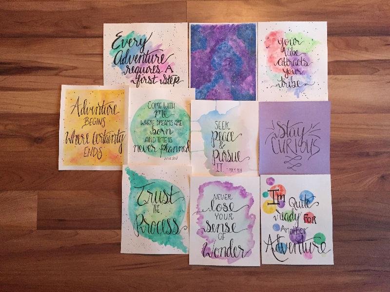 10 watercolor prints/handlettered/package deal
