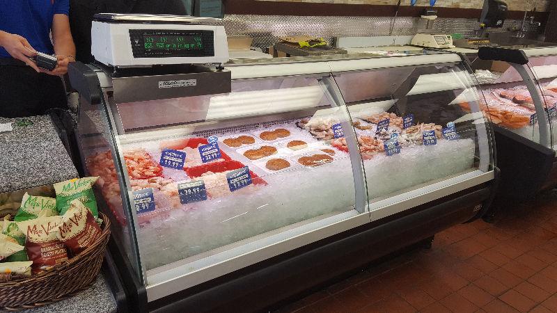 Pastry cases, Deli cases, Fresh meat cases, Fish cases