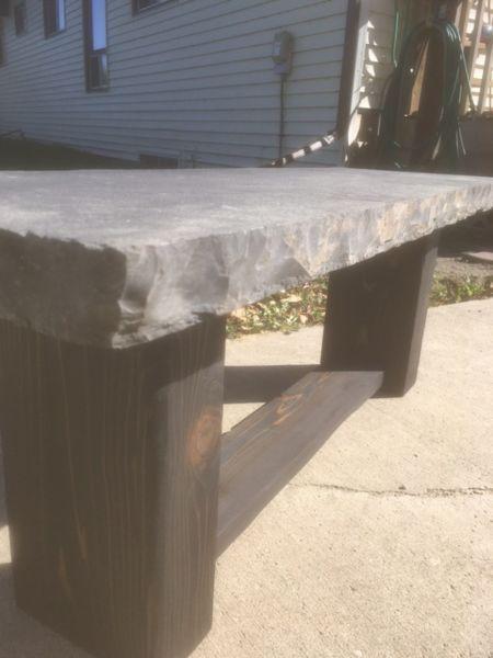 Handmade, rustic, natural stone slab benches and tables