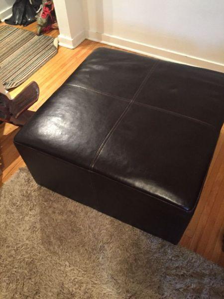 Real leather dark brown ottoman