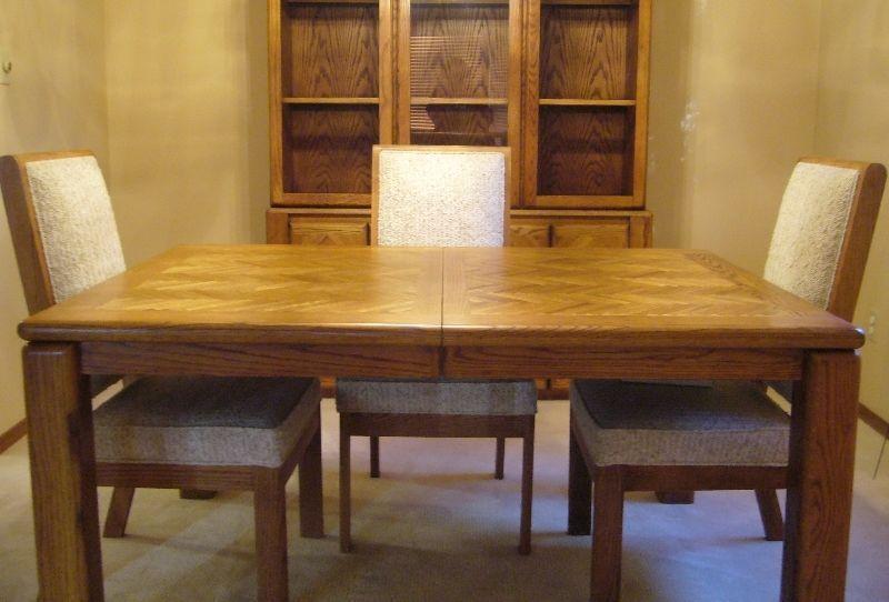 SOLID OAK DINING ROOM TABLE, and CHINA CABINET