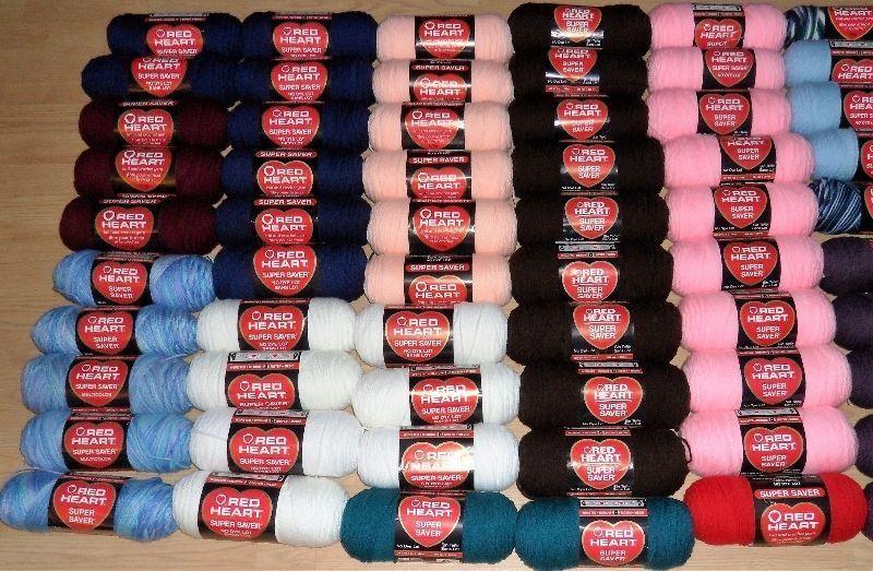 HUGE LOT OF 100 NEW SKEINS OF RED HEART YARN AS SHOWN
