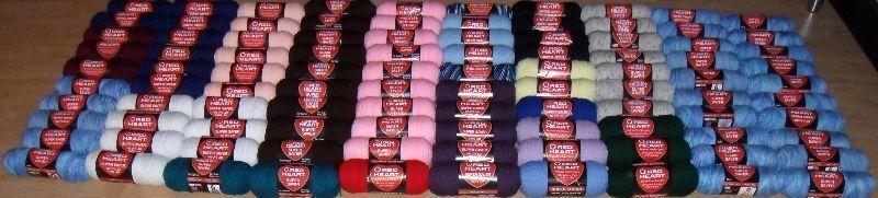 HUGE LOT OF 100 NEW SKEINS OF RED HEART YARN AS SHOWN