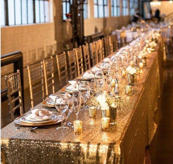 Wedding gold or silver sequin table cloth for rent