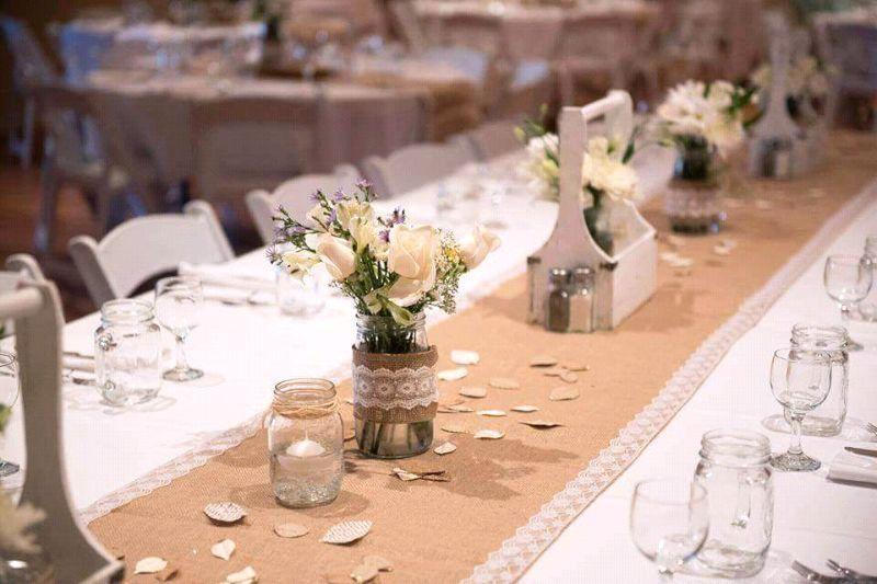 Wedding rustic double lace burlap table runner and chair sash