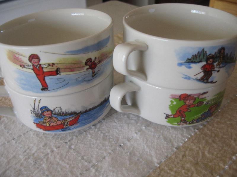 4 Retro campbell's Kids Soupbowls (Sports pics on sides)