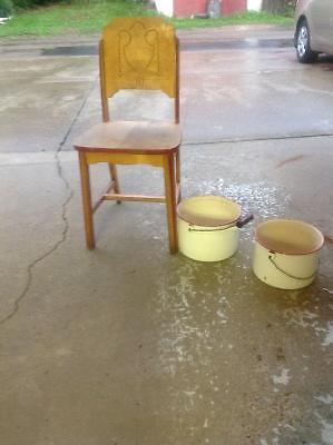 Old kitchen chair and two pots