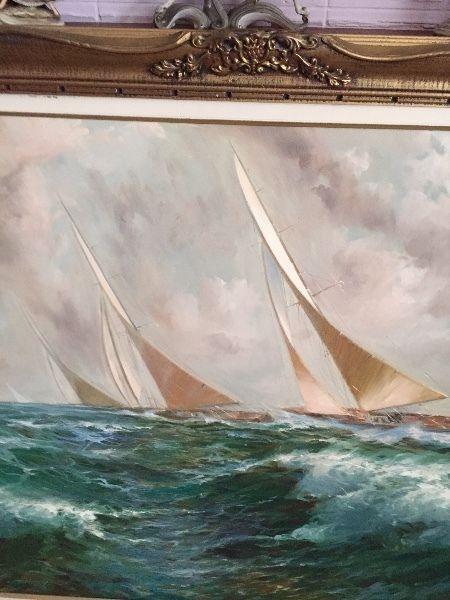 Sail Boat and Ocean Scene by Renato Longanesi