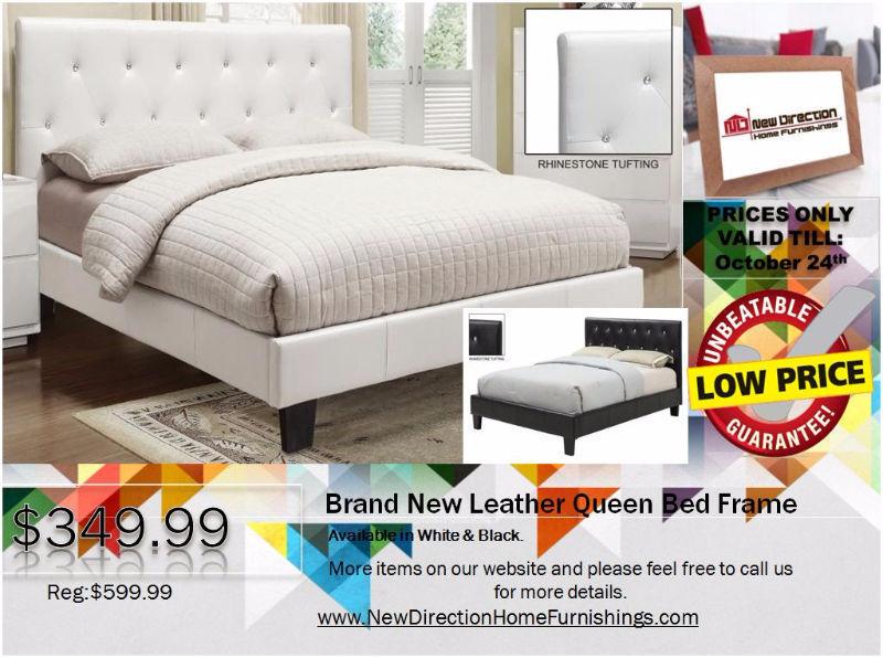 ◆Brand New Leather QN/DB Bed Frame W/Rhinestone on Sale@NEWD◆