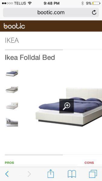 Folldal White Leather IKEA King Bedframe and mattress