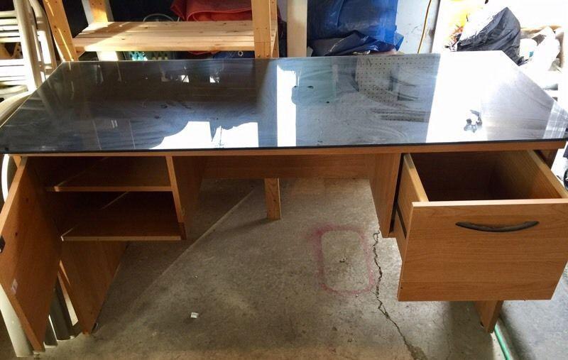 Desk with glass on top