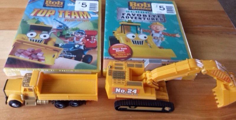 2 Sealed Bob The Builder Movies + 2 Construction Truck Toys