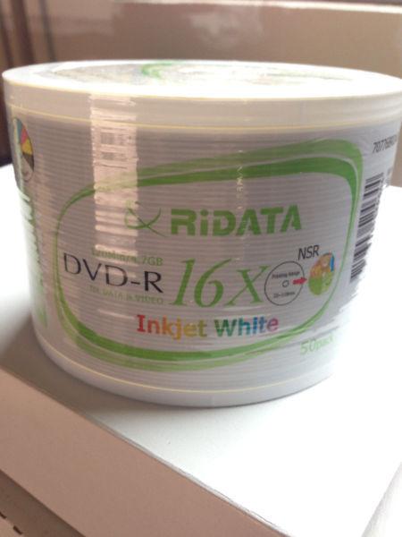 4.7GB RiDATA 16X DVD-R, Inkjet White Hub Printable, 50 Pack