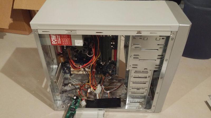 Computer case with power, CPU, RAM and mother board