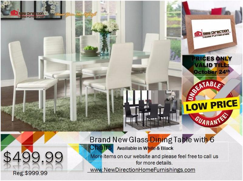 ◆Brand New 7pcs Metal Frame Dining Set W/Glass Top@NEW DIRECTION