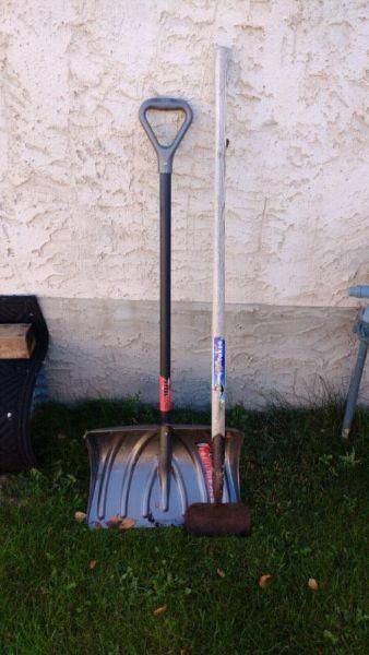 Snow shovel and ice pick