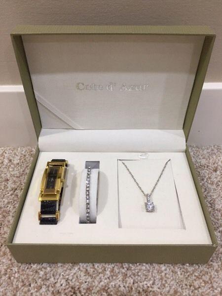 NIB Cote D'Azur Jewelry Set - Watch, Bracelet & Necklace