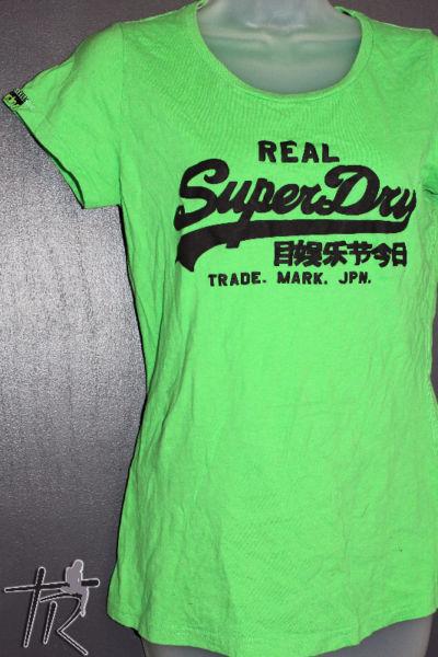 Womens Green Real Superdry Logo Crew Neck Tshirt Sz Medium M OBO